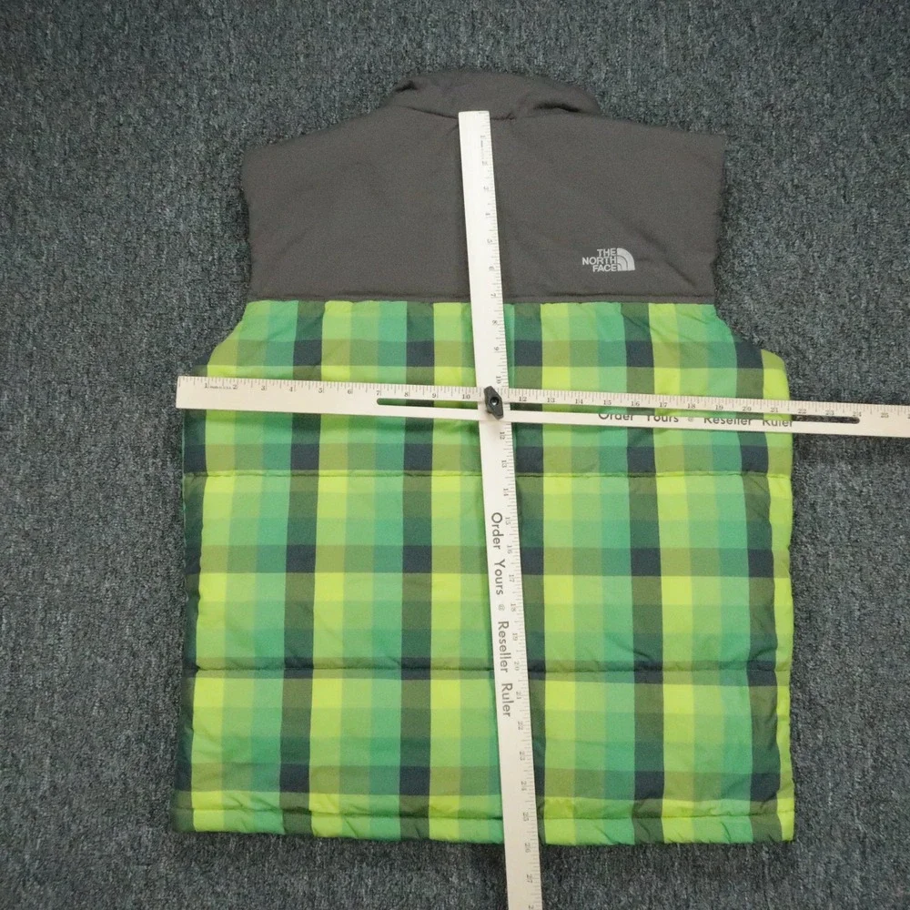 The North Face Vest Youth XL Green Gray Full Zip Puffer Plaid Insulated Boys